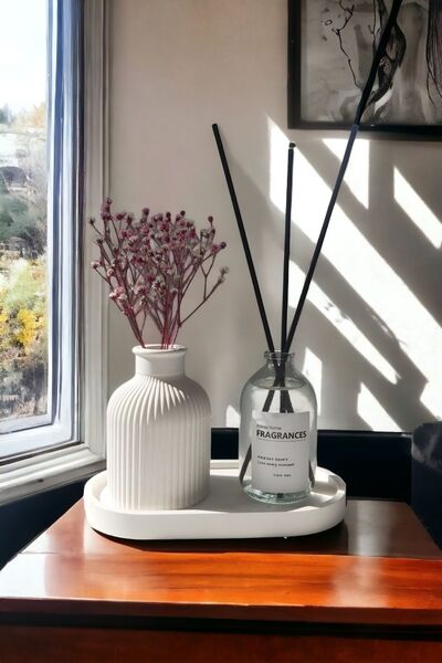 ALLEZA HOME Dekoratif Mini Pampas Kuru Çiçek Vazosu Fresh Soft Oda Kokusu Standlı Set