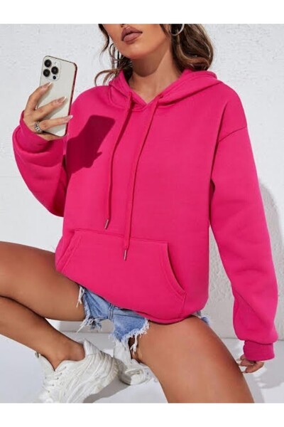 NO 601 Hanorac de damă roz închis - glugă groasă