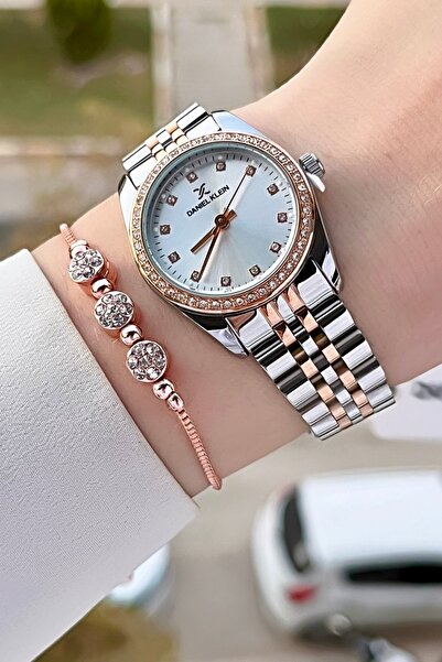 Daniel Klein Rose Gümüş Renk Hediye Paketli Kadın Kol Saati ve Bileklik