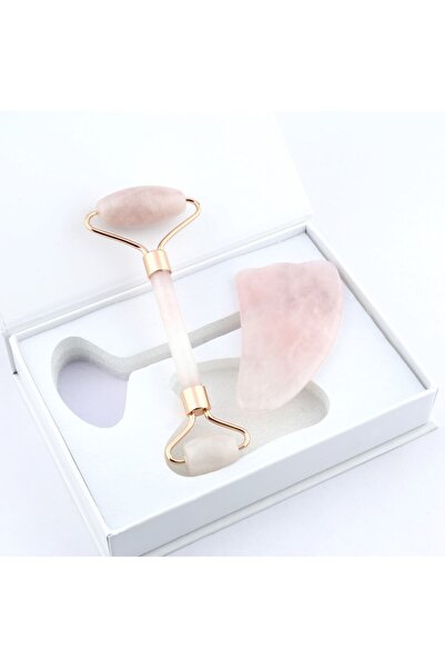 OSMANLI DOĞAL TAŞ Sertifikalı Pembe Kuvars Masaj Taşı Roller Ve Guasha Set