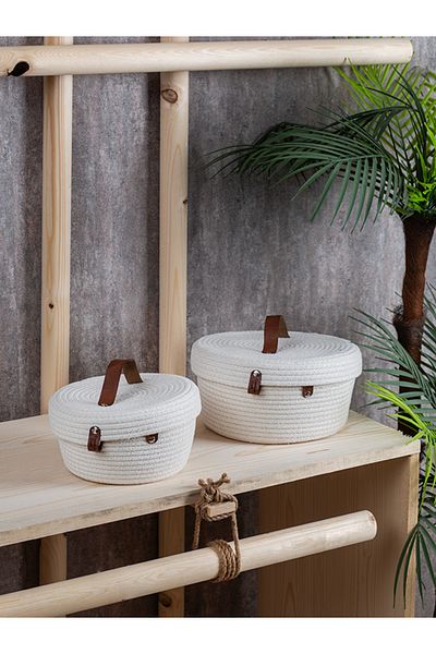 Comfort Craft Jute Multi-Purpose 2-Piece Basket Set with Lid |   White