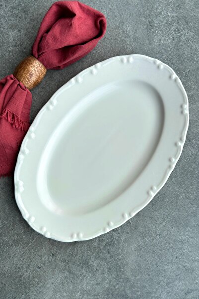 porselenden Lianna Cream 30 Cm Large Size 2-piece Presentation Serving Boat Plate Set
