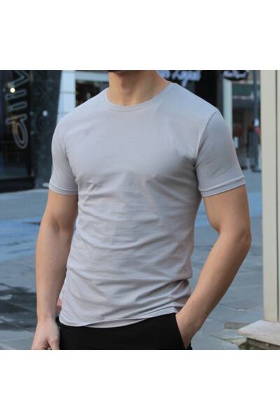 Generic Brand Ανδρικό μπλουζάκι γκρι Crew Neck Slim Fit