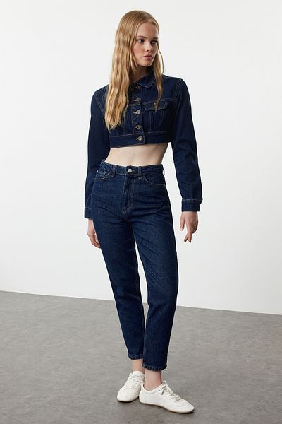 Trendyol Collection Sötétkék magas derekú Mom Jeans TWOAW25JE00072