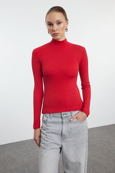 Trendyol Collection 3 csomagos fekete-bézs-piros rugalmas, bordás blúz TWOAW25BZ00057 - illeszkedő
