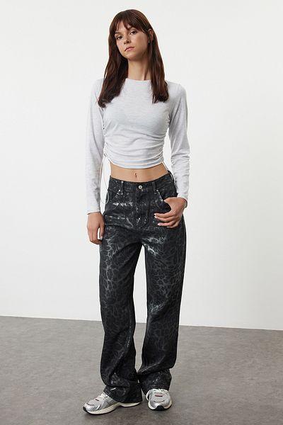 Trendyol Collection Γκρι πλεκτή μπλούζα - Κανονικό μέγεθος, λεπτή εφαρμογή, ντραπέ και λεπτομέρεια αξεσουάρ TWOAW25BZ00180