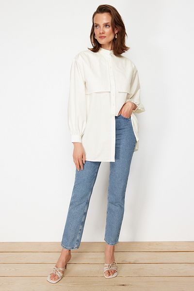 Trendyol Modest Πουκάμισο κρεμ βαμβακερό TCTSS23TG00030
