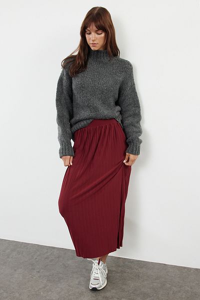 Trendyol Collection Fusta maxi plisată elastică cu talie înaltă - Roșu Claret TWOAW25ET00041