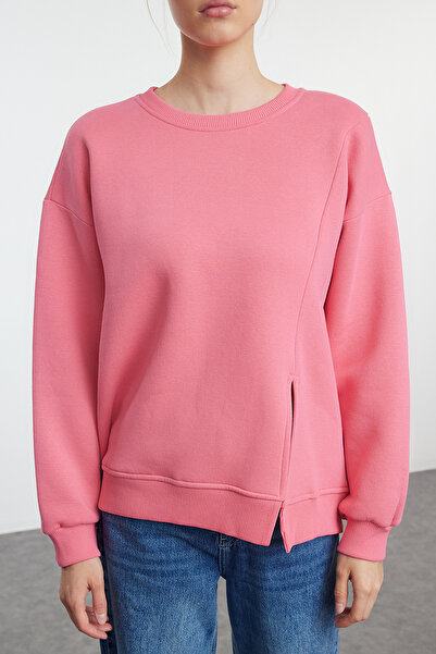 Trendyol Collection Oversize rózsaszín kötött pulóver - hasított részlet, széles szabású TWOAW25SW00034