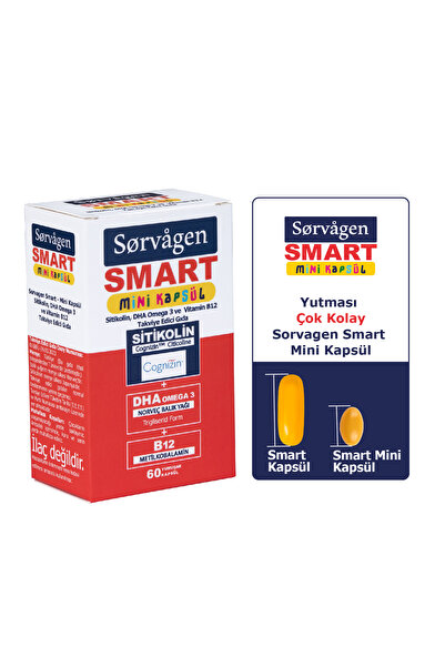 Sorvagen Smart Mini Sitikolin DHA Omega 3 ve B12 60 Kapsül