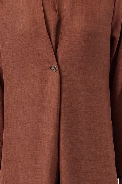 Trendyol Modest Plátěné tkané kimono a šaty Kaftan - Hnědé Tctaw25kk00001