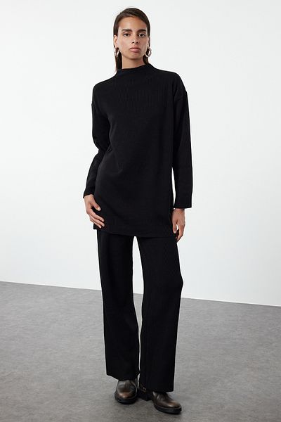 Trendyol Modest Fekete bordás kötött alap kötöttáru alsó-felső készlet TCTAW25US00012