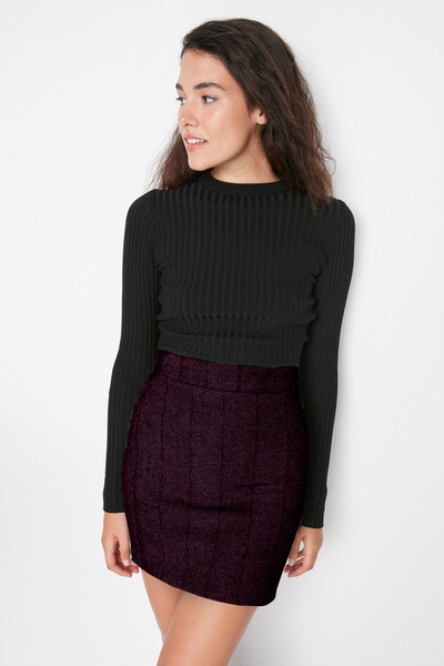 Trendyol Collection Burgundy A-Line Stamp Fabric Mini Woven Skirt Twoaw23Et00051