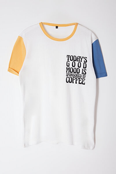 Edit by Trendyol Чоловіча футболка жовта з блочним принтом Regular Fit TEDAW25TS00000