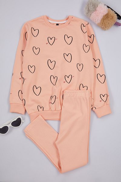 TRENDYOLKIDS Pink Slogan Cotton Knitted Set - Tkdaw25Au00005