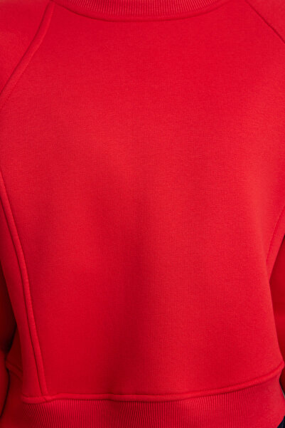 Trendyol Collection Crew nyakú piros kötött pulóver - bordás részletek, normál szabású TWOAW25SW00116