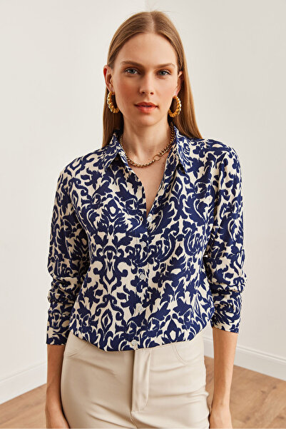 Olalook Темно-синій пліт з візерунком жіночий тканий Сорочка GML19001237