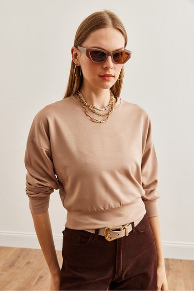Olalook Μπεζ φούτερ Crop - Modal Button, Women, Swt- 19000653