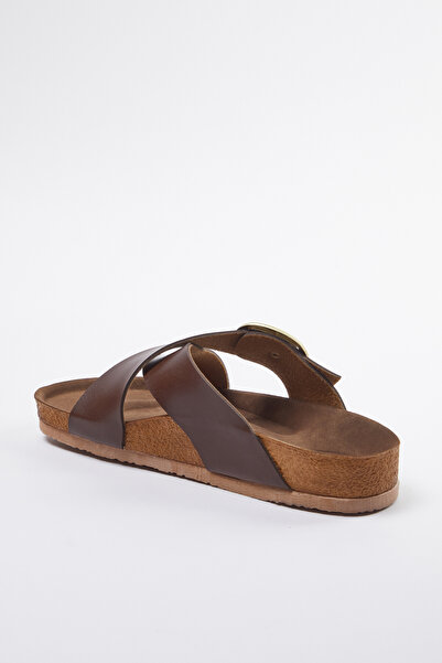 TRENDYOL SHOES Women's Slippers - Brown, Buckle and Cross Strap