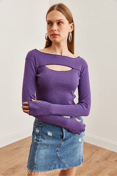 Olalook Μωβ Cut-out Flexible Crop Μπλούζα με λεπτομέρεια στα δάχτυλα - Blz- 19002708
