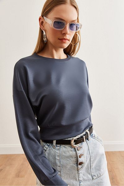 Olalook Smoked γυναικεία φούτερ Crop - Modal Buttoned Swt- 19000653