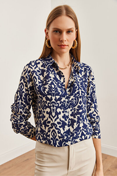 Olalook Темно-синій пліт з візерунком жіночий тканий Сорочка GML19001237