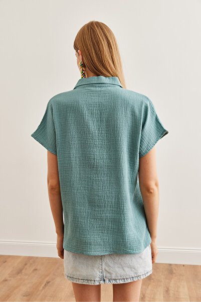 Olalook Mint Green Basic Women's Muslin Shirt - Bat Sleeve Gml- 19001215