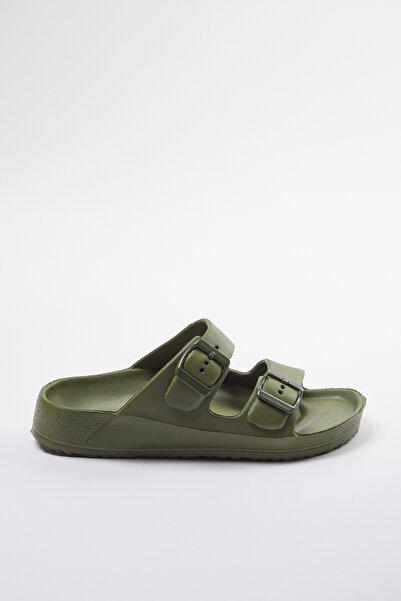 TRENDYOL SHOES Women'sEvaSlippers - Khaki, Double Striped Takaw25te00002