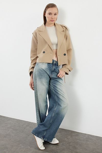 Trendyol Collection High Waist Vintage Wide Leg Blue Jeans - Pale Effect, Washing Effect Twoaw25Je00097