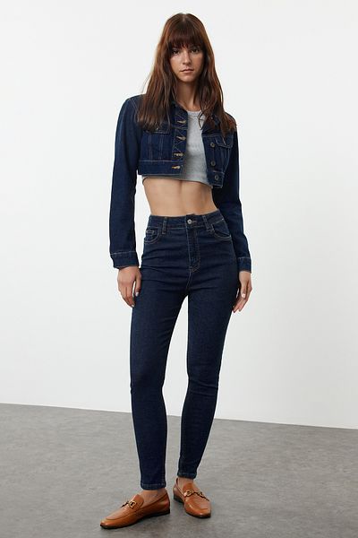 Trendyol Collection Magas derekú vékony sötétkék farmernadrág - TWOAW25JE00129