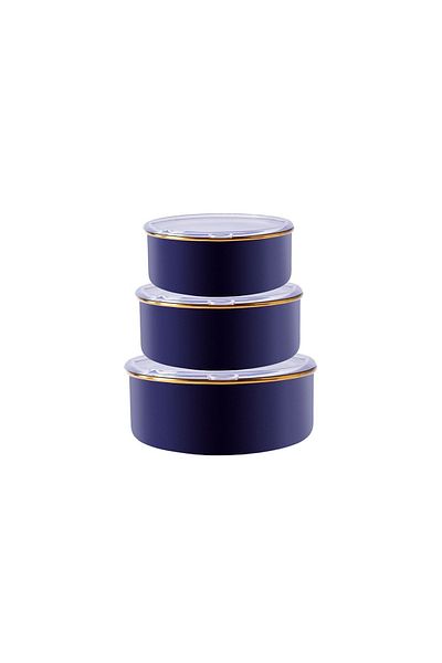 Karaca Navy Blue Piraye Enamel 3 Piece Storage Container