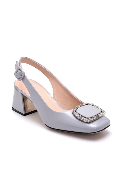 Sofia Baldi Petra Gray Thick Heeled Patent Leather Women's Shoes