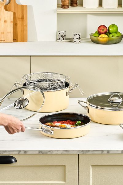 Karaca Erva Enameled Cream Pot Dowry Set - 14 Pieces with Induction Base