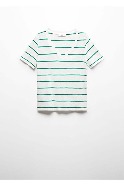 MANGO Woman Μπλουζάκι με ριγέ V λαιμόκοψη