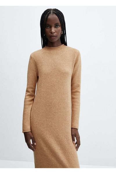 MANGO Woman Sukienka z dzianiny Perkins z kołnierzykiem
