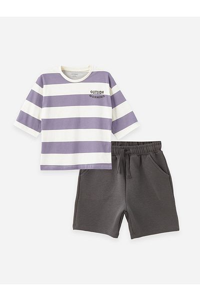 LC Waikiki Crew Neck Printed T-Shirt and Shorts for Baby Boy - Set of 2