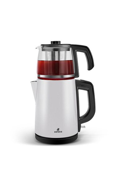 Karaca Tea Glass 2 In 1 Steel Tea Maker And Kettle White