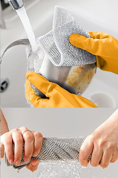 BYENS سلك أطباق مزدوج الطبقات وقطعة قماش إسفنجية - قماش مطبخ وحمام مضاد للخدش