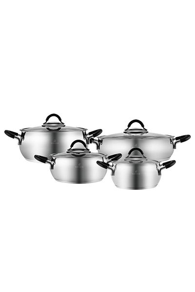 Karaca Oyster Induction Base 8 Piece Steel Cookware Set with Silicone Handles Black