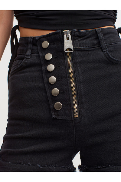 Dilvin 70279 Önü Kalın Fermuarlı Jean Şort-siyah