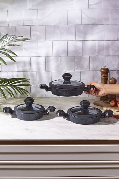 Karaca BioDiamond Antibacterial Handle 6 Piece Pan Set with Induction Base