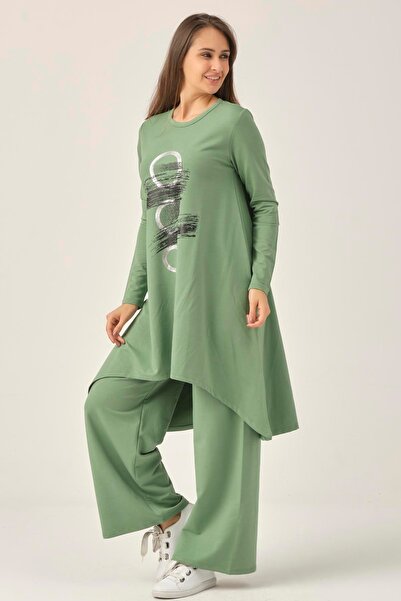Darlin Moda Women's Green Printed Tunic Trousers Double Set Dm51021