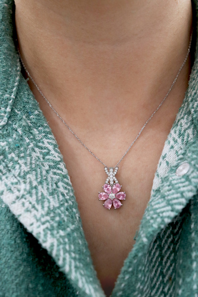 Silveranka 925 Ayar Gümüş Pembe Manolya Çiçeği Takı Seti