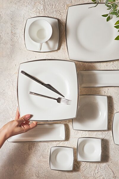 Karaca Fine Pearl Agate Platin 26 Parça 6 Kişilik Kahvaltı/servis Takımı Kare