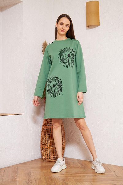 Darlin Moda Women's Light Green Printed Button Detailed Tunic Dm60346