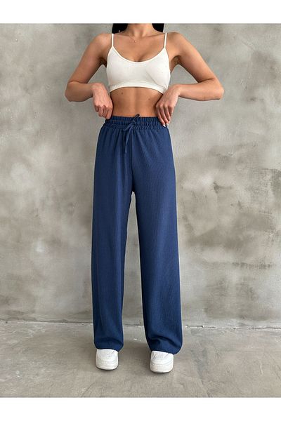 BEJNA Marineblaue Palazzo-Hose mit elastischem Bund für Damen