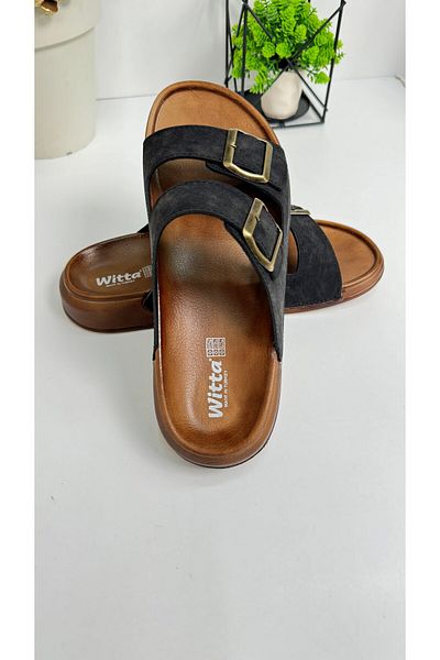 Nstil Casual ανδρικές μαύρες παντόφλες Ράψιμο με ρυθμιζόμενη πόρπη Λεπτομέρεια άνετη σόλα σανδάλια οβάλ μύτης 54201