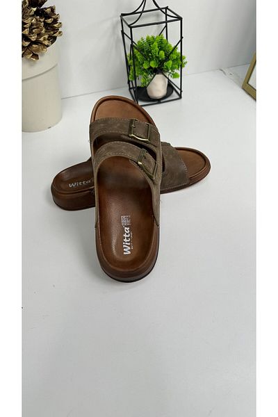Allyup Casual Men's Mink Slippers Adjustable Buckle Stitching Detail Comfortable Sole Oval Toe Sandals 54201