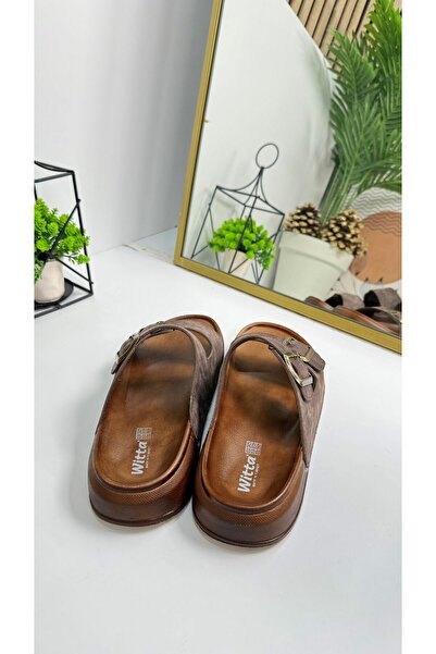 İmerShoes Casual Men's Mink Slippers Adjustable Buckle Stitching Detail Comfortable Sole Oval Toe Sandals 54201