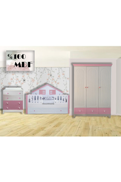 Koza %100 MDF Bohem Maxi Bebek & Çocuk Odası Takımı 3 Kapılı Dolap&90x190 Duv...